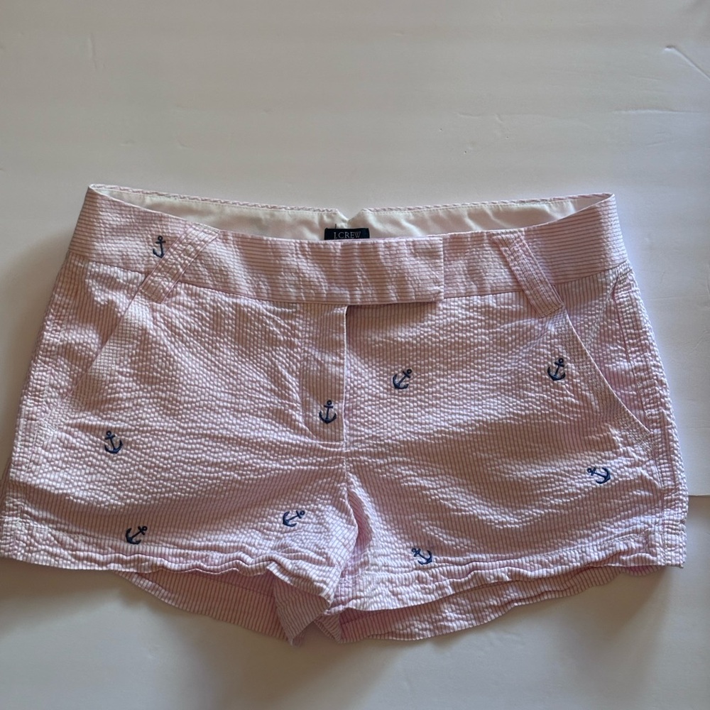 J Crew Size 8 Women's Pink Anchor Embroidered Shorts Searsucker
